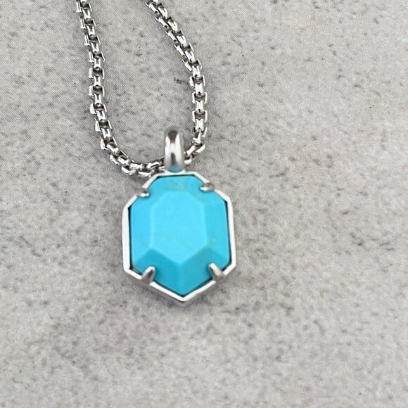 Kendra Scott Teo Turquoise Pendant Adjustable Slider Bead Necklace Rhodium 30" - Picture 3 of 6